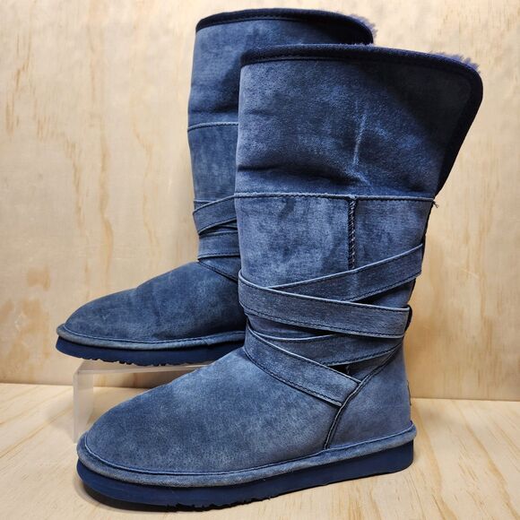 LAMO Blue Shearling Suede Faux Fur Warm Winter Boot Women 5 - Picture 2 of 13
